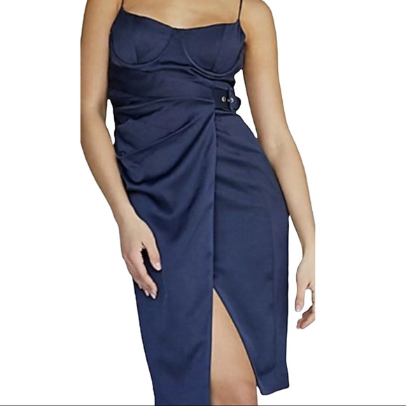 Misha Collection x Free People Rina 2 / XS Blue Ruched Silky Bustier Belted Midi - Picture 4 of 9